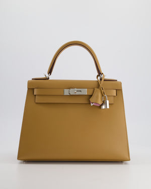 *RARE & HOT* Hermès Kelly Sellier Verso 28cm Bag in Biscuit, Mauve Sylvestre in Epsom Leather and Palladium Hardware