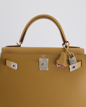 *RARE & HOT* Hermès Kelly Sellier Verso 28cm Bag in Biscuit, Mauve Sylvestre in Epsom Leather and Palladium Hardware