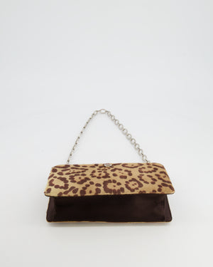 Valentino Brown Pony Hair Leopard Crystal Chained Shoulder Bag