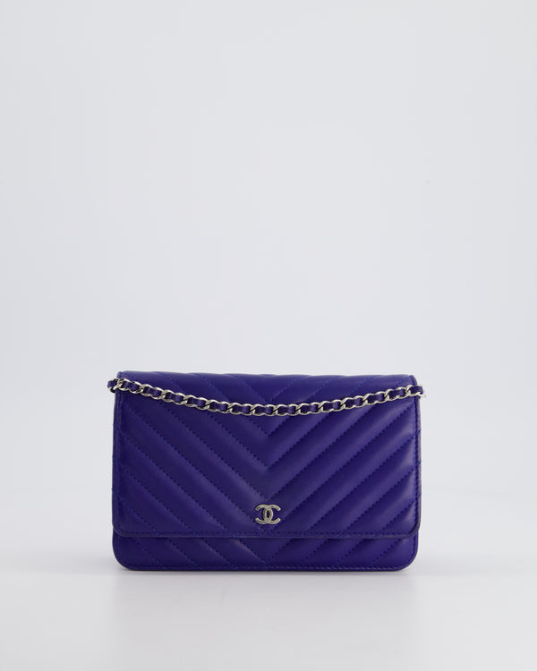 *FIRE PRICE* Chanel Cobalt Blue Chevron Wallet on Chain in Lambskin with Silver Hardware
