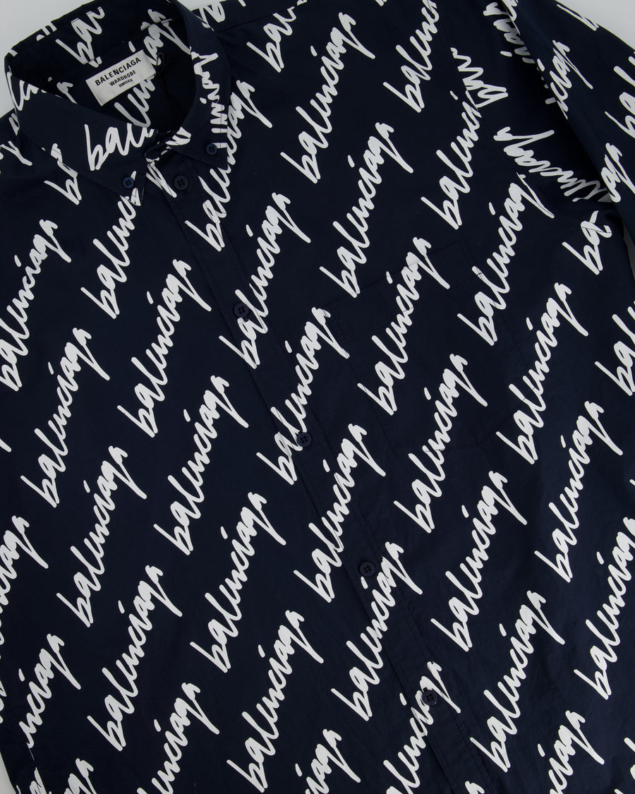 Balenciaga Navy WARDROBE Logo Button Down Shirt FR 40 (UK 12)