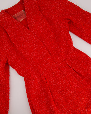 Giambattista Valli Red Tweed Long Jacket with Pocket Detail IT 38 (UK 6)