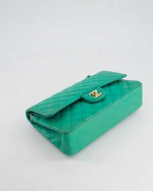 Chanel Emerald Green Medium Classic Double Flap Bag in Lambskin Leather with Gold Hardware
