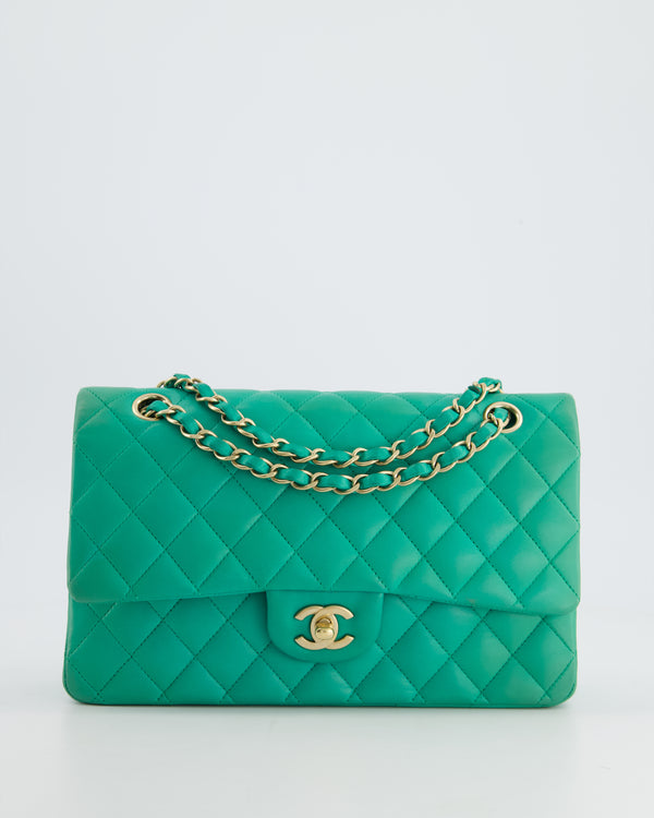 *FIRE PRICE* Chanel Emerald Green Medium Classic Double Flap Bag in Lambskin Leather with Gold Hardware