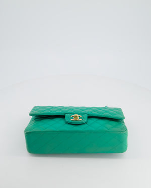 Chanel Emerald Green Medium Classic Double Flap Bag in Lambskin Leather with Gold Hardware