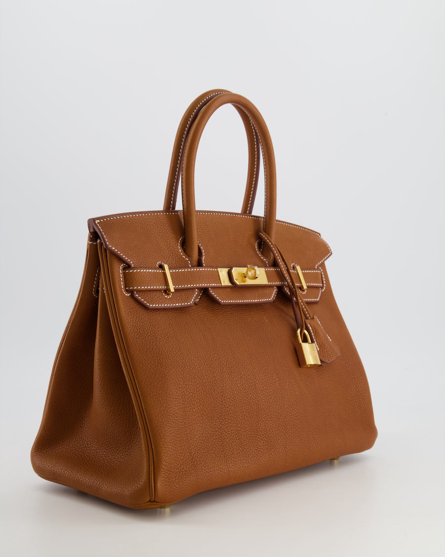 Hermès Birkin Bag Retourne 30cm in Fauve Barenia Faubourg Leather with Gold Hardware