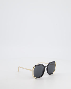 Prada Black, Gold and Pale Pink Round Sunglasses with Logo Detail