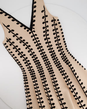 Alexander McQueen Beige V Neck Knit Dress with Black Stripe Intarsia Detail Size M (IT 44, UK 10) RRP £1125