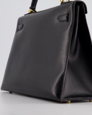 Hermès Vintage Kelly 32cm Bag Sellier in Black Box Calf Leather with Gold Hardware
