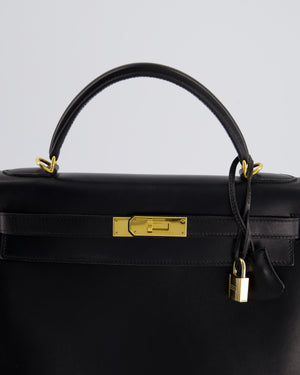 Hermès Vintage Kelly 32cm Bag Sellier in Black Box Calf Leather with Gold Hardware