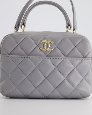 Chanel Dove Grey Trendy Vanity Case Top Handle Bag in Lambskin Leather with Champagne Gold Hardware
