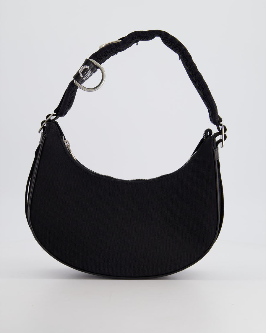 Celine Black Ava Trekking Shoulder Bag in Canvas with Silver Hardware