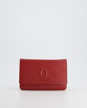 Chanel Red Wallet on Chain Bag CC Stitched Logo Caviar Leather with Silver Hardware