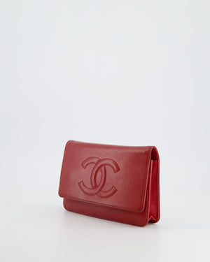 Chanel Red Wallet on Chain Bag CC Stitched Logo Caviar Leather with Silver Hardware
