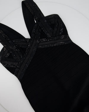Herve Leger Black Bandage Sequin Sleeveless Dress Size L (UK 12-14)