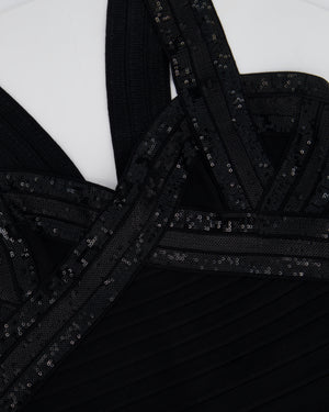 Herve Leger Black Bandage Sequin Sleeveless Dress Size L (UK 12-14)