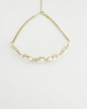 *HOT* Chanel Dakar Métiers d'Art 22/23 CC Logo Gold, White and Crystals Choker Necklace