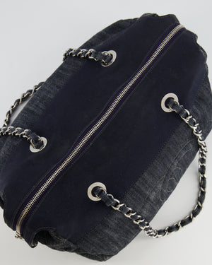 Chanel Navy Denim CC Logo Shoulder Bag with Silver Hardware