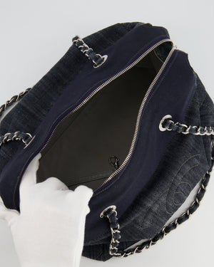 Chanel Navy Denim CC Logo Shoulder Bag with Silver Hardware