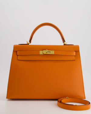 Hermès Kelly Sellier Bag 32cm in Orange Epsom Leather with Gold Hardware