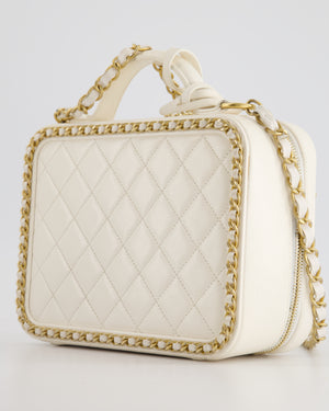 *SUPER HOT* Chanel White Medium CC Filigree Vanity Case Bag in Shiny Calfskin Leather with Brushed Gold Hardware and Chain Detail
