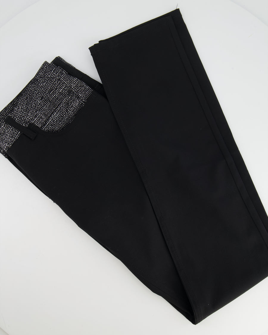 Chanel Black Trousers with Logo and Silver Metallic Detail Size FR 34 (UK 6)
