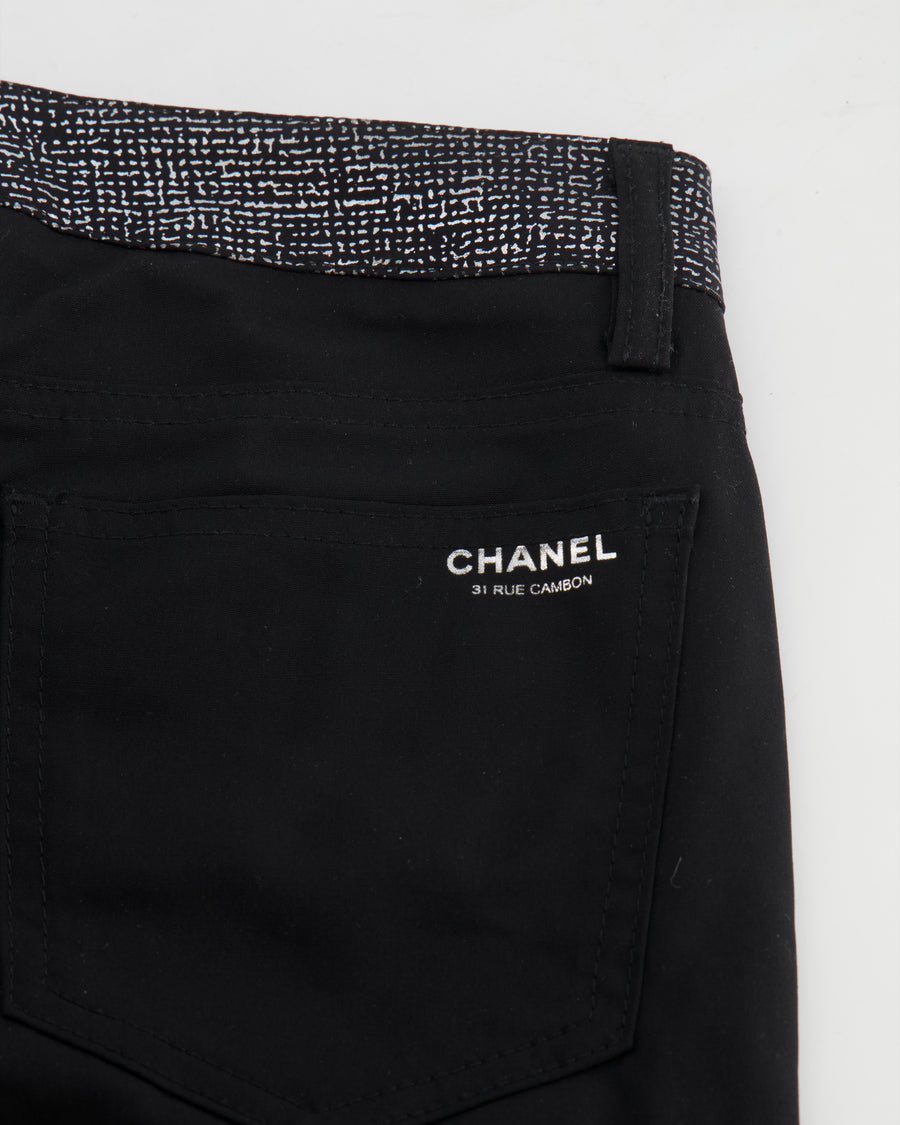 Chanel Black Trousers with Logo and Silver Metallic Detail Size FR 34 (UK 6)