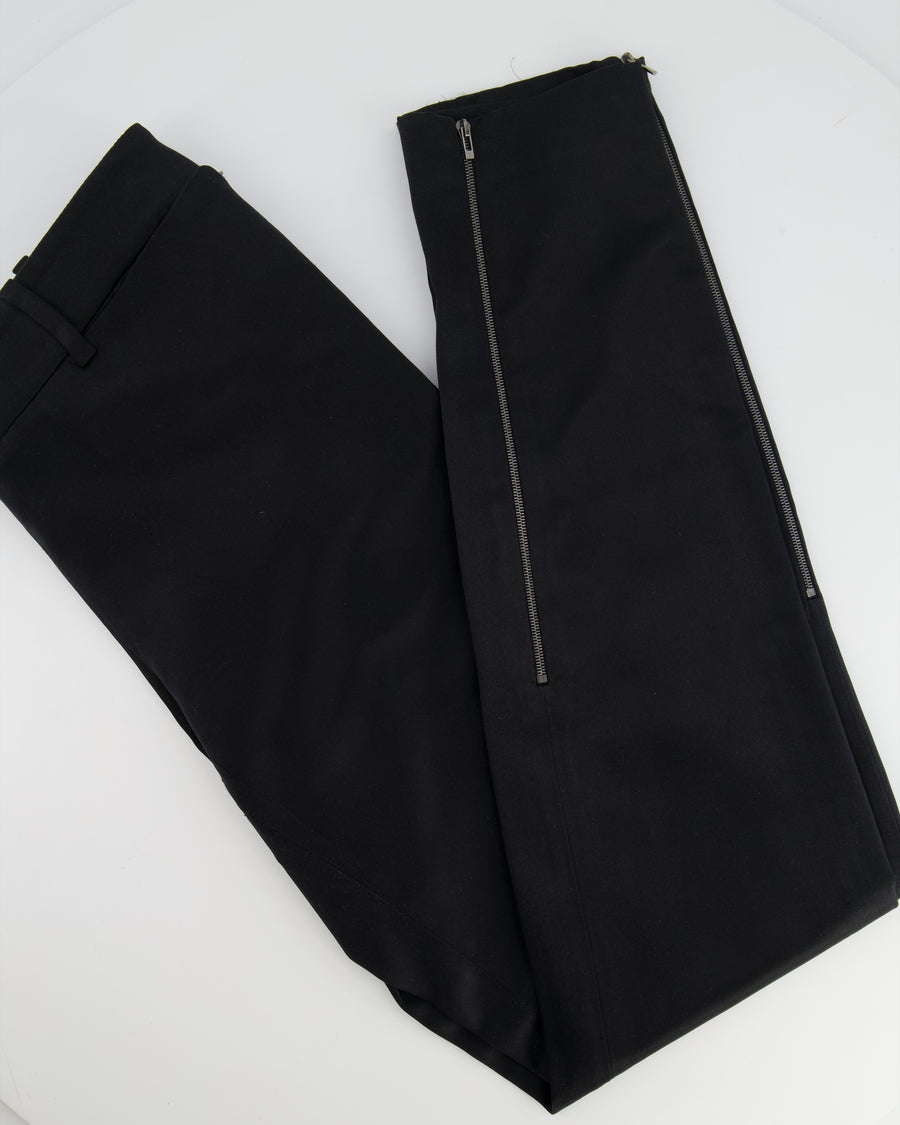 Chanel Black Satin Zipped Trousers with Button Details Size FR 36 (UK 8)