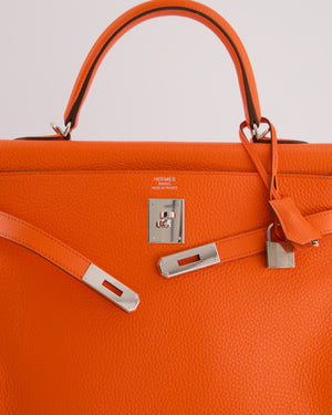 Hermès Kelly Retourne 35cm Bag in Feu Clemence Leather with Palladium Hardware