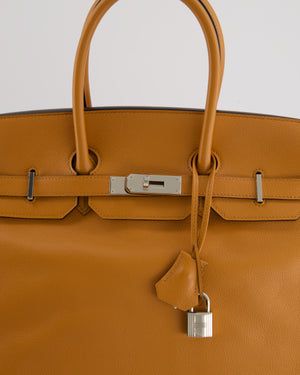 *LIMITED EDITION & FIRE PRICE* Hermès Birkin 35cm Sea, Surf and Fun Bag in Toffee Novillo Leather with Palladium Hardware and Printed Canvas Interiror