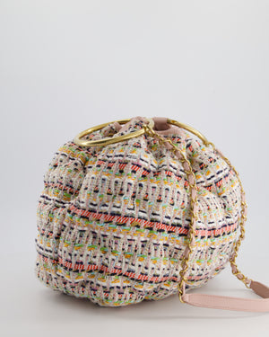 Chanel Limited Edition Multi-Colour Tweed Chesterfield Bucket Bag with Brushed Gold Ring Detail