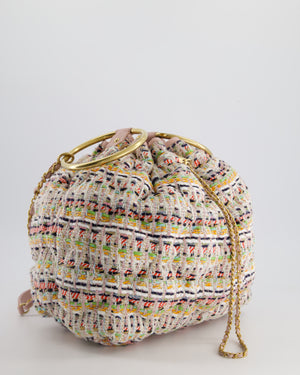 Chanel Limited Edition Multi-Colour Tweed Chesterfield Bucket Bag with Brushed Gold Ring Detail