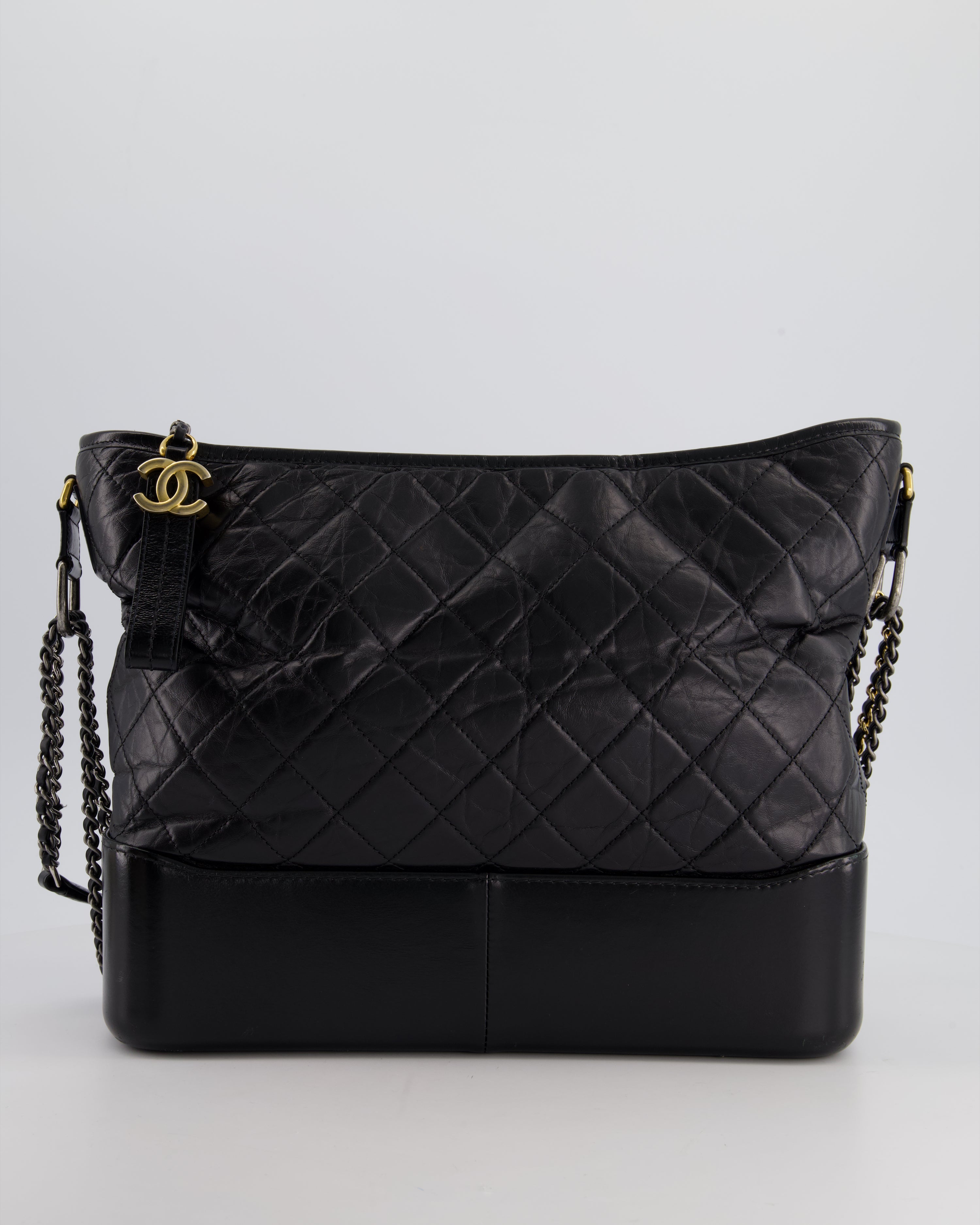 Chanel Black Large Gabrielle Bag in Lambskin Leather with Mixed