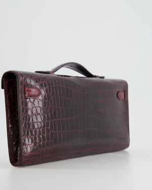 Hermès Kelly Cut in Aubergine Crocodile Shiny Porosus with Palladium Hardware