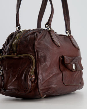 Prada Brown Leather Pocket Shoulder Bag with Logo