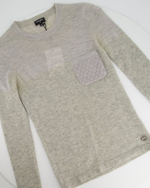 Chanel Grey Round Neck Long Sleeve Top with Quilted Pocket Detail FR 34 (UK 6)