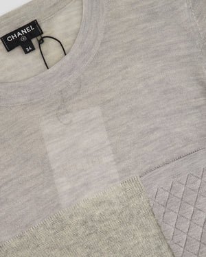 Chanel Grey Round Neck Long Sleeve Top with Quilted Pocket Detail FR 34 (UK 6)