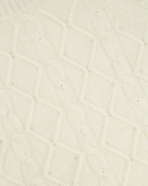 Max Mara Studio Cream Short-Sleeve Jumper with Crystal Embellishments Size FR 36 (UK 8)