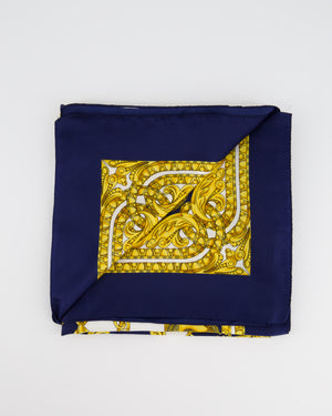 Celine Blue, Gold and White Silk Scarf with Chain Motif 90cm x 90cm