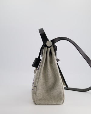 *RARE* Hermès Herbag 31cm Retourne Toile Bag in Noir Swift Leather and Ecru & Bleu Indigo Canvas with Palladium Hardware