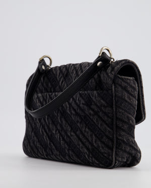 Balenciaga Black BB Denim Cross-Body Bag with Logo Stitching and Aged Silver Hardware.
