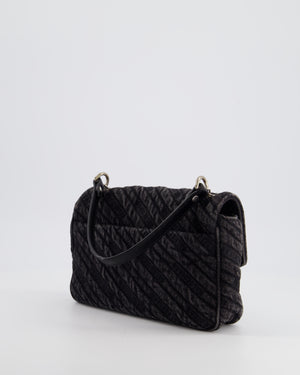 Balenciaga Black BB Denim Cross-Body Bag with Logo Stitching and Aged Silver Hardware.