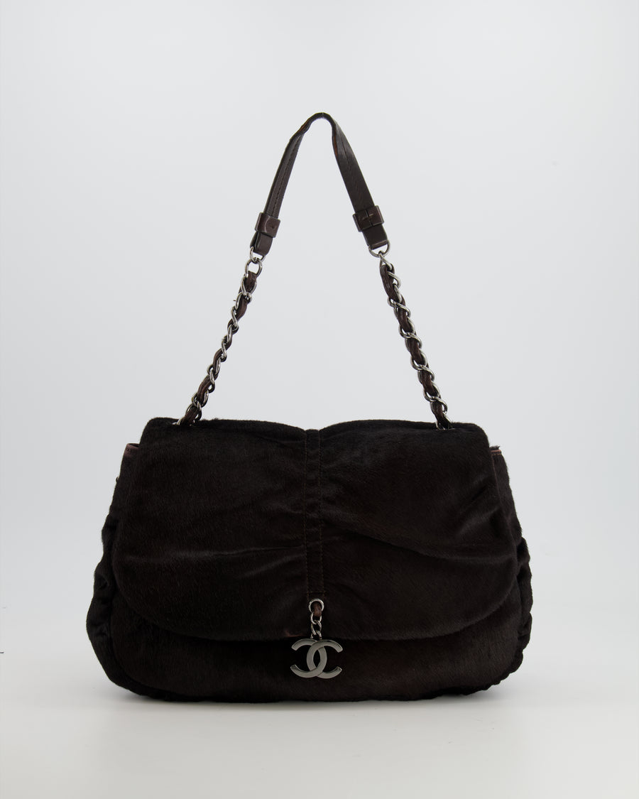 Chanel Chocolate Brown Ponyhair Single Flap Shoulder Bag with Silver Hardware