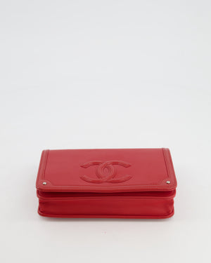 *FIRE PRICE* Chanel Red Lambskin and Patent Leather CC Logo Wallet on Chain Bag with Silver Hardware