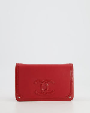 *FIRE PRICE* Chanel Red Lambskin and Patent Leather CC Logo Wallet on Chain Bag with Silver Hardware