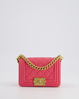 *RARE* Chanel Punch Pink Mini Boy Bag in Lambskin Leather with Gold Hardware