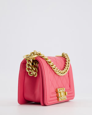 *RARE* Chanel Punch Pink Mini Boy Bag in Lambskin Leather with Gold Hardware
