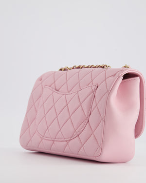 Chanel Pastel Pink 2015-26 Seasonal Small Single Flap Bag in Lambskin Leather with Brushed Gold Hardware