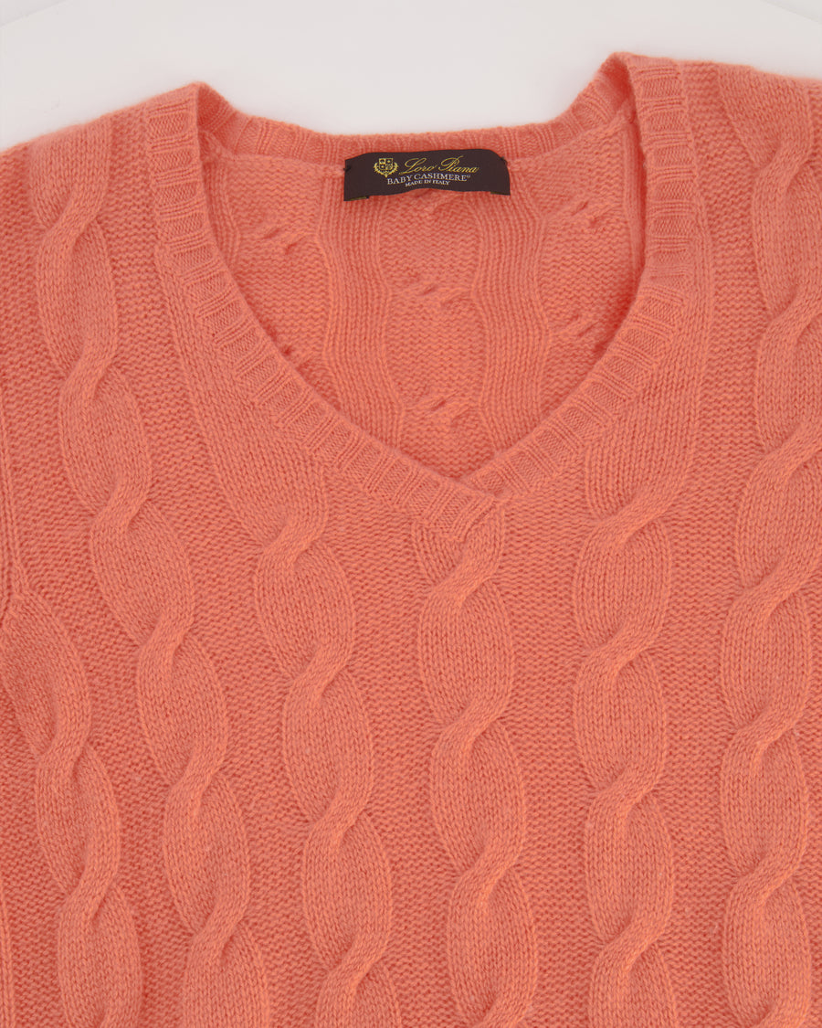 Loro Piana Peach Pink Baby Cashmere Cable Knit Jumper Size IT 38 (UK 6)