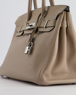 *FIRE PRICE* Hermes Birkin 30cm Retourne Bag in Gris Touturelle Clemence Leather with Palladium Hardware